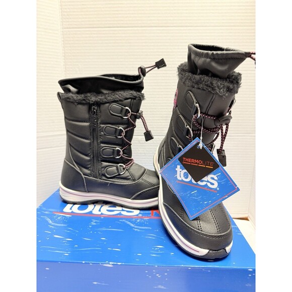 Totes Girl’s Mackenzie Black Snow Winter  Boots Size 3 - Picture 1 of 9